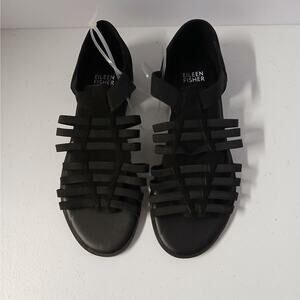 Eileen Fisher Rato Sandals Womens 6.5 Black Strappy Fisherman Flats Casual Shoes